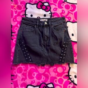 pacsun black washed denim mini skirt with lace up sides size 23